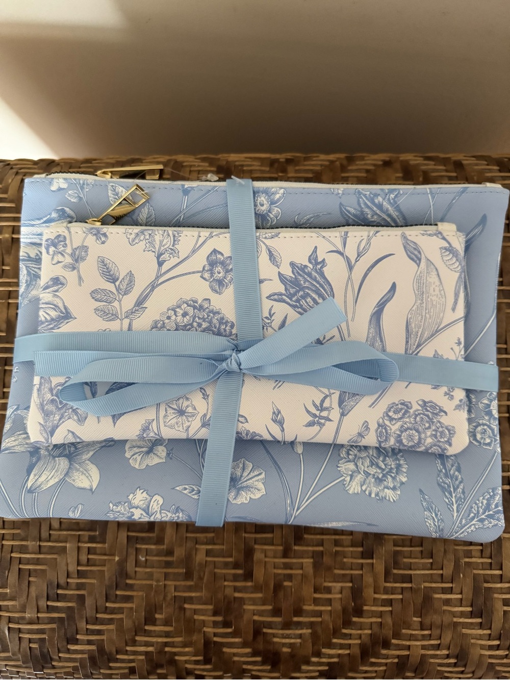 2 blue pencil pouches